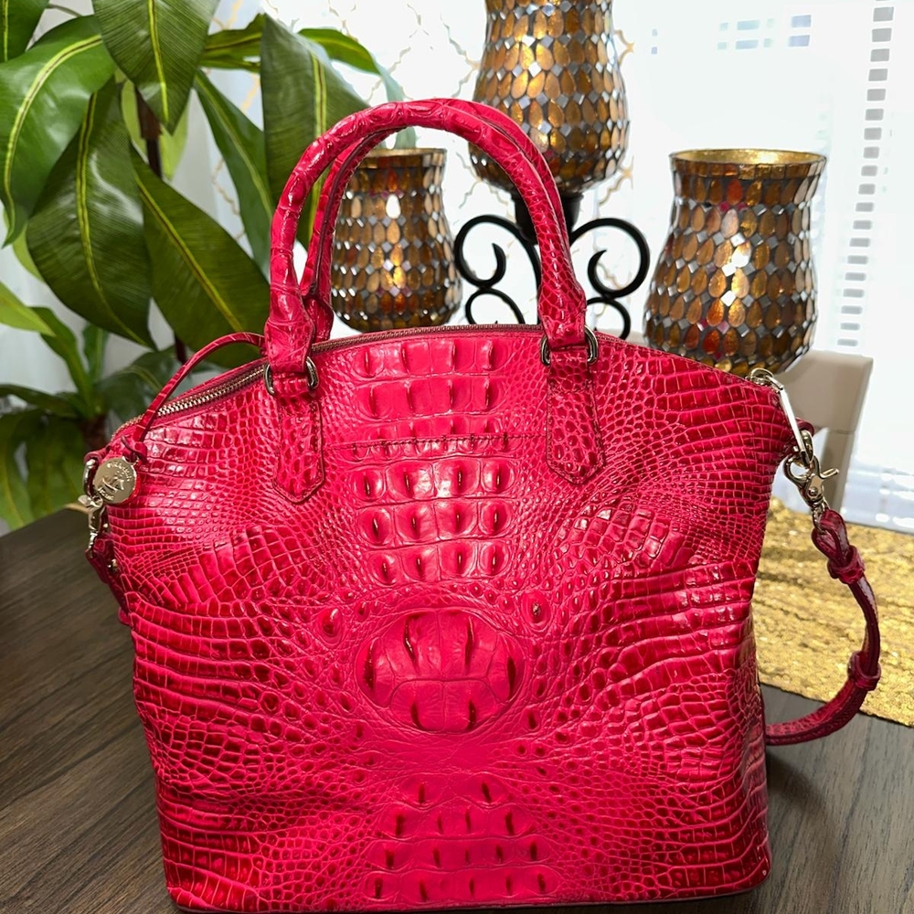 Authentic Brahmin Red Crocodile Embossed Satchel